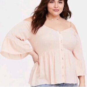 New Torrid 3/4 Sleeve Cold Shoulder Blouse Pink Plus Size 3X Fairy Boho Romantic